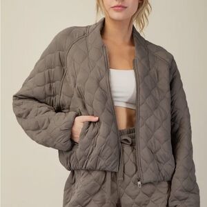 Stone Taupe  Diamond Quilted Puffer Jacket